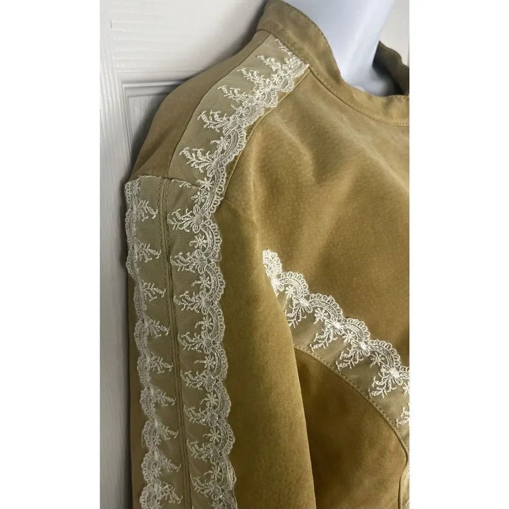 Cervelle Beige Leather With White Lace Trim Jacket Women’s Size Large - Picture 6 of 16